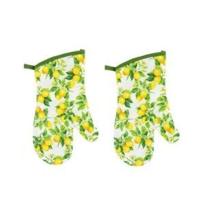 **(2) BUNDLE/LOT** Tuscan Lemon Themed Kitchen Oven Mitts Yellow White Green NWT